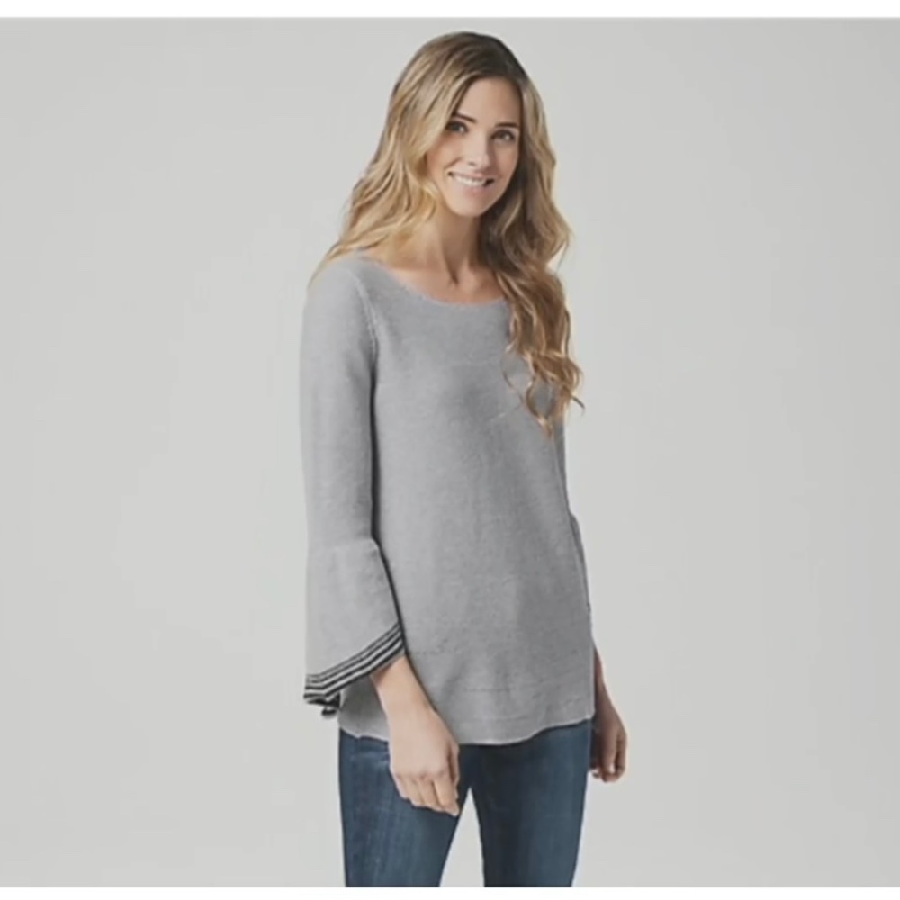 New Laurie Felt Women’s Cascade Bell Sleeve Tunic Sweater Misty Grey Black XXS